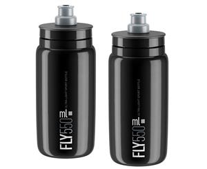 Elite Fly Cycling Water Bottles  Black/Grey Logo 550ml (2 Pack)