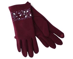 Evvor Womens Pearl Trim Warm Wrist Length Fashion Gloves - Wine