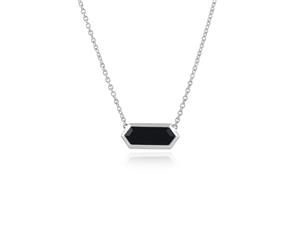 Geometric Hexagon Black Onyx Prism Necklace in 925 Sterling Silver