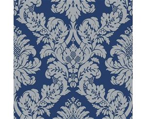 Glitter Damask Wallpaper Blue / Silver Pear Tree UK10457