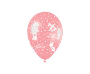 H/Christening Pearl Pink 30cm Latex Balloons AOP White Ink 50pk