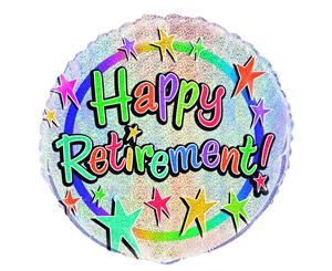 Happy Retirement 45cm Foil Prismatic Balloons Packaged