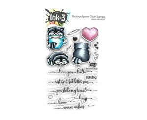 Ink On 3 - 4in x 6in Clear Stamps - Raccoon Hugs