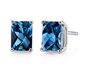 London Blue Topaz Earrings 14K White Gold Radiant 7 x 5 mm 2.25 ct NSJE18586