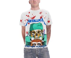 Metallica T Shirt Crash Course In Brain Surgery Official Mens All Over - White