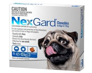 Nexgard Small Dogs Tasty Chews Tick & Flea Treatment 3's 4.1-10kg (N5815)