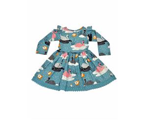 Oobi Girls' Dahlia Dress Teal Swan