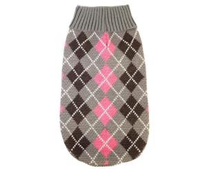 Pet One Pink/Grey 25cm KomfyKnit Check Dog & Puppy Jumper