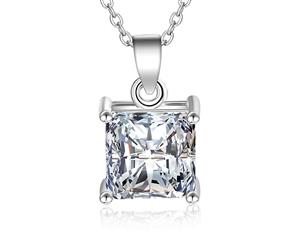 Princess Cut Necklace-White Gold/Clear