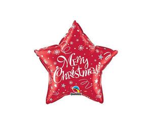 Qualatex Star Shaped Merry Christmas Balloon (Red) - SG8555