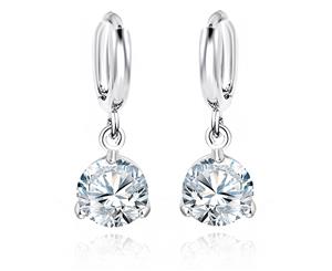 Round Crystal Drop Earrings-White Gold/Clear