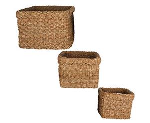 Seagrass Rattan Woven Square Storage Basket Set of 3 Plant Pot Laundry Organizer