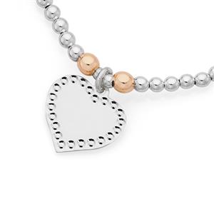 Silver & Rose Plate Diamond Cut Heart Disc Bracelet