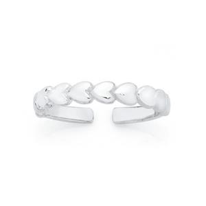 Silver Polished Hearts Toe Ring