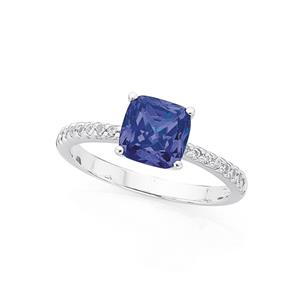 Silver Tanzanite CZ & CZ Ring