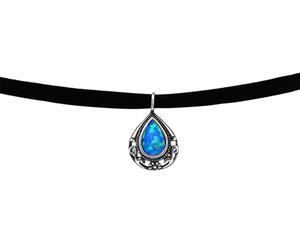 Silver Tear Drop Opal Pacific Blue Choker Necklace