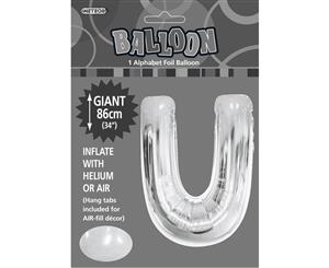 Silver U Alphabet Foil Balloon 86cm