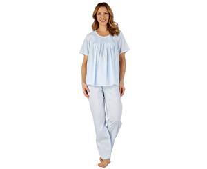 Slenderella PJ3257 Woven Cotton Pyjama Set - Blue