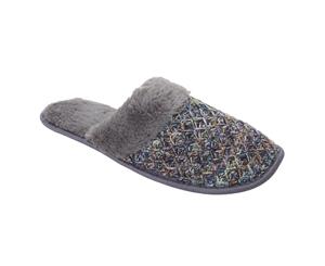 Slumberzzz Womens/Ladies Textured Knitted Mule Slippers (Dark Grey) - SL732