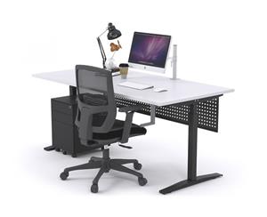 Stand Up - Manual Height Adj Desk Black Frame [1600L x 800W] - white black modesty