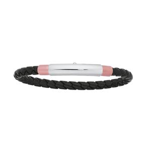 Steel & Rose Plate Black Leather Bracelet