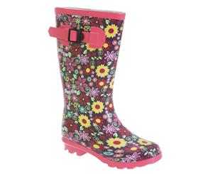 Stormwells Girls Strap Wellingtons (Pink/Mulberry) - DF983