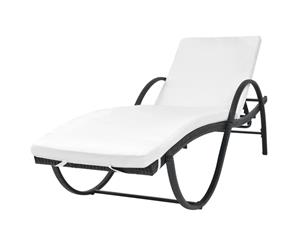 Sun Lounger with Cushion Poly Rattan Black Garden Patio Lounge Seat