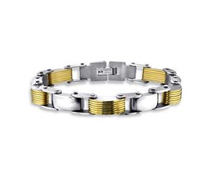 Two Tone Gold and Silver Steel Cuff Bracelet for Men