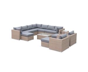 VERONA 14 Seater Premium Quality Outdoor Lounge Rounded Natural Wicker/Dark Grey Cushions