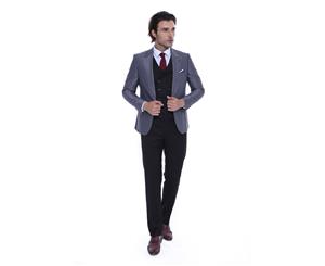 Wessi Slimfit 3 Piece Grey Jacket Combined Black Suit