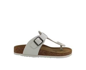 WildSole Dusty Ladies Comfort Cork Footbed Thong Buckle Slide Sandal - White