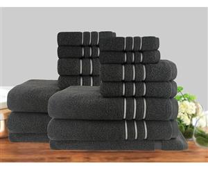 14 Piece Luxury Stripe 100% Cotton Towel Set 650GSM in Charcoal