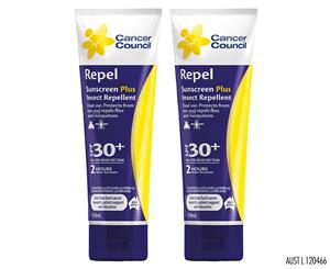 2 x Cancer Council Repel SPF30+ Sunscreen Plus Insect Repellent 110mL