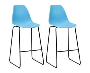 2x Bar Chairs Blue Plastic Counter Height Dining Stool Kitchen Seat