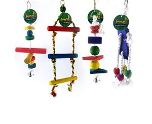 4 Assorted Wood Small Hanging Swing Bird Parrot Parakeet Cockatiel Budgie Toy