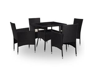 5 Piece Outdoor Dining Glass Tabletop 4 Chairs Black Garden Furniture