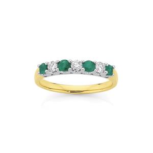 9ct Gold Emerald & Diamond Band