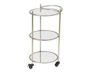 Amalfi Yarra Metal Glass Drinks Lockable Wheels 3-Shelf Trolley Cart Silver