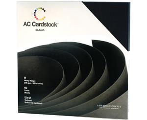 American Crafts Textured Cardstock Pack 12&quotX12" 60/Pkg-Solid Black