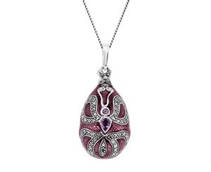 Art Nouveau Style Pear Amethyst Faberge Egg Style Pendant in 925 Sterling Silver