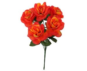 Artificial Fake Flowers Bouquet Greenery Foliage Leaf Roses Wedding Decor[Design Rose B (Orange)]