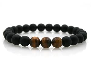 Awesome Men's Gemstone Black Stone & Tiger Eye Beaded Stretch Bracelet Gift For Him Fathers Day Gift Boyfriend Gift Mens Gift Idea