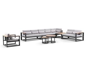 Balmoral Package E Outdoor Aluminium And Teak Lounge Setting With Coffee Table - Outdoor Aluminium Lounges - Charcoal/Olefin Grey cushion