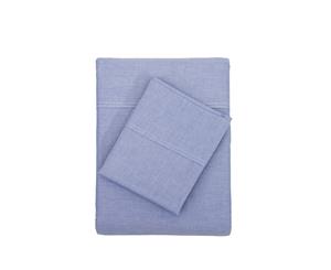 Bambury Chambray Sheet Set - 100% Cotton - Blue - Queen