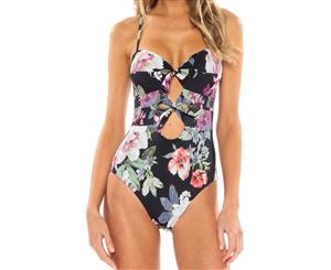 Becca Black Womens US Size Large L One-Piece Floral Cutout Swimwear