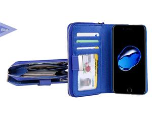 Blue All in One Zip Purse Wallet Leather Case Cover For iPhone XR