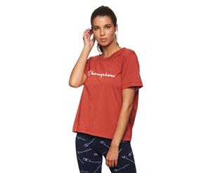 Champion Women's Script Logo Cropped Tee / T-Shirt / Tshirt - Cayenne Pepper