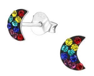 Children's Sterling Silver Rainbow Crystal Moon Stud Earrings