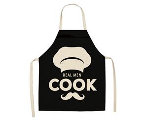 Cotton Linen Printed Kitchen Apron - Black