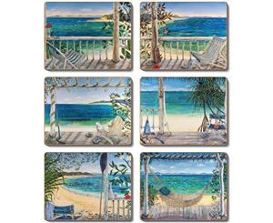 Country Inspired Kitchen BEACH BALCONIES Cinnamon Cork Backed Coasters Set 6